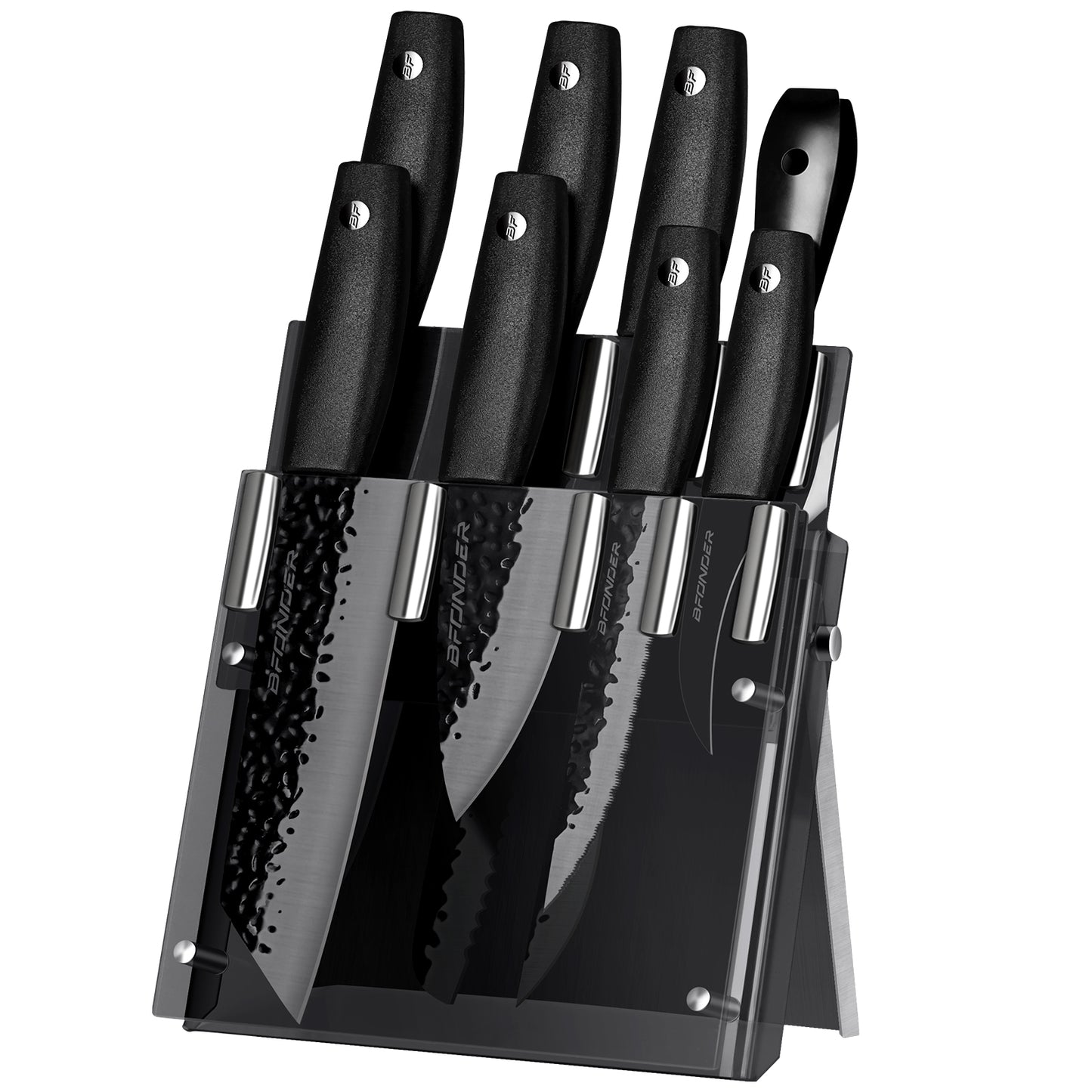 Bfonder Kitchen Knife Set with Block, 11PCS Chef Knife Set with Sharpener,  Japanese Stainless Steel Knife Block Set for Kitchen with Acrylic Stand